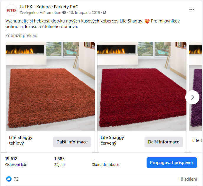 Ukázka remarketingových kampaní na Facebooku