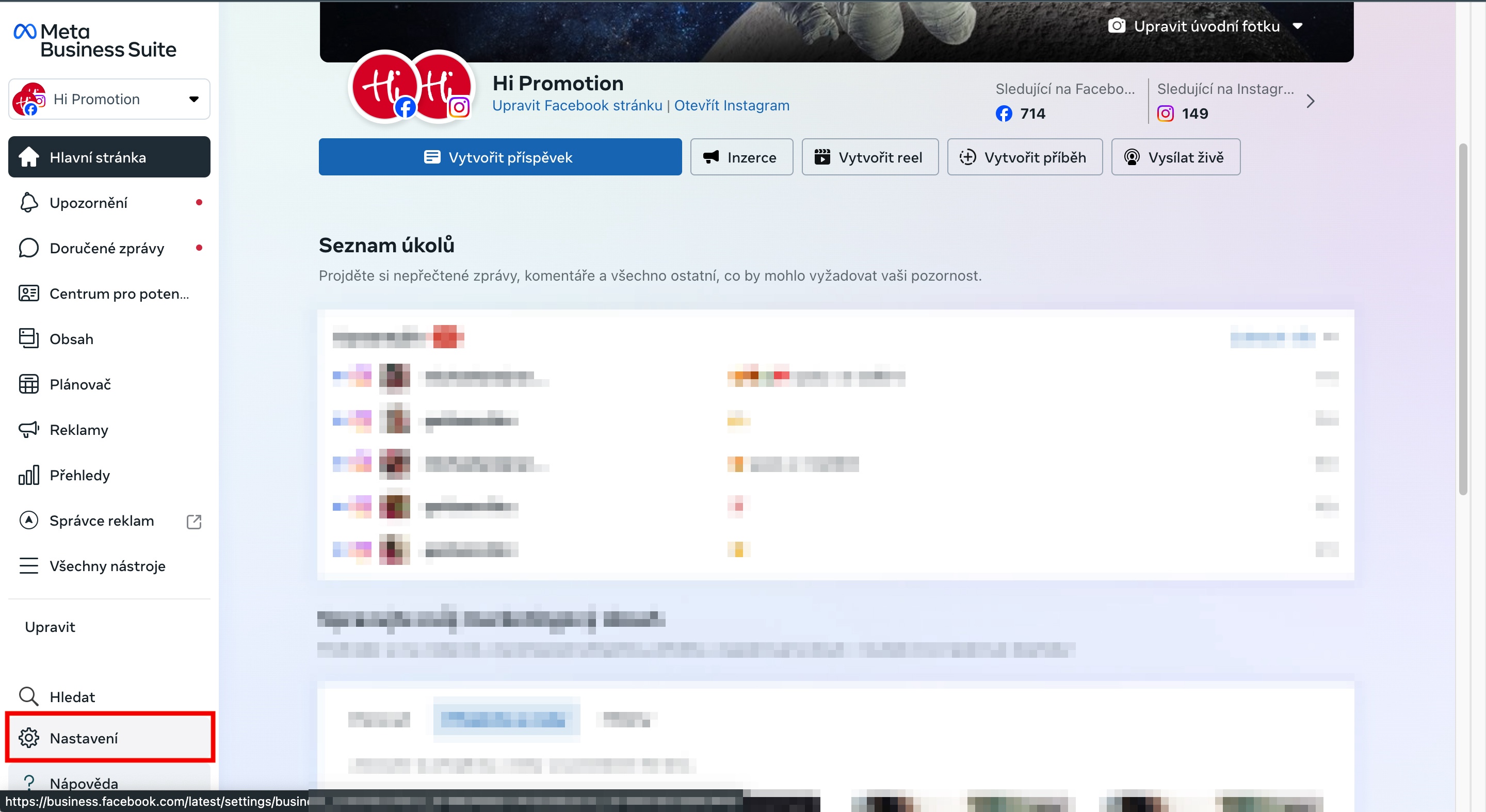 Nastavení firmy v business manageru