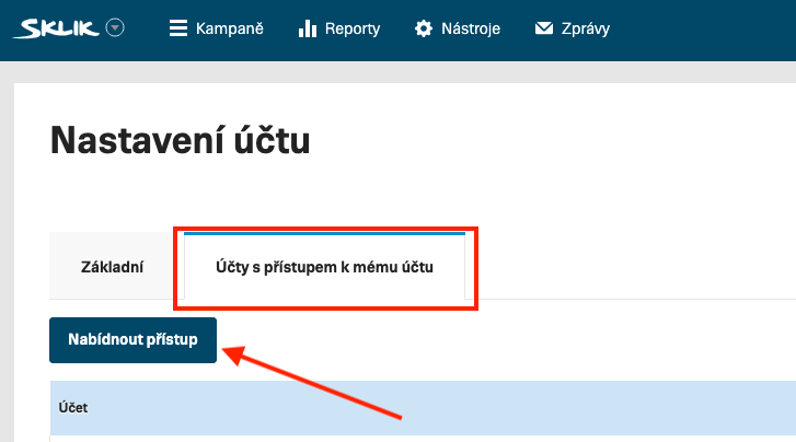 Nabídnout přístup Sklik