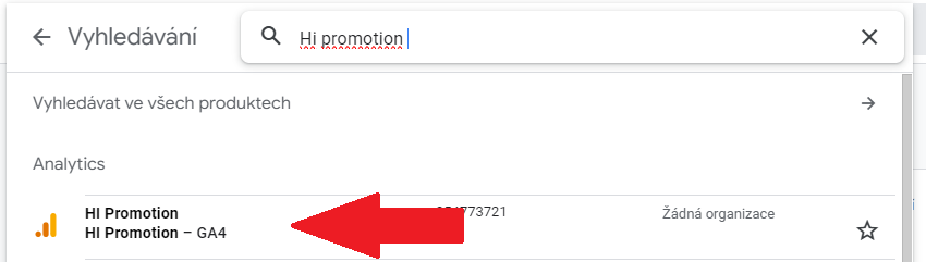 Vybrat účet Analytics pro sdílení